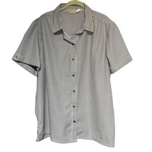 Boca Bay Button Down Women XX BGK Navy Blue Pinstripe Short Sleeve Seersucker